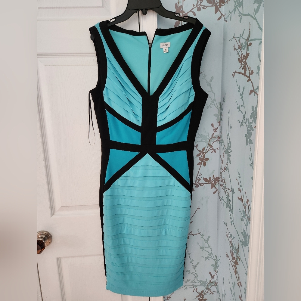 Vintage Blue Colorblock Bodycon Dress Size 10